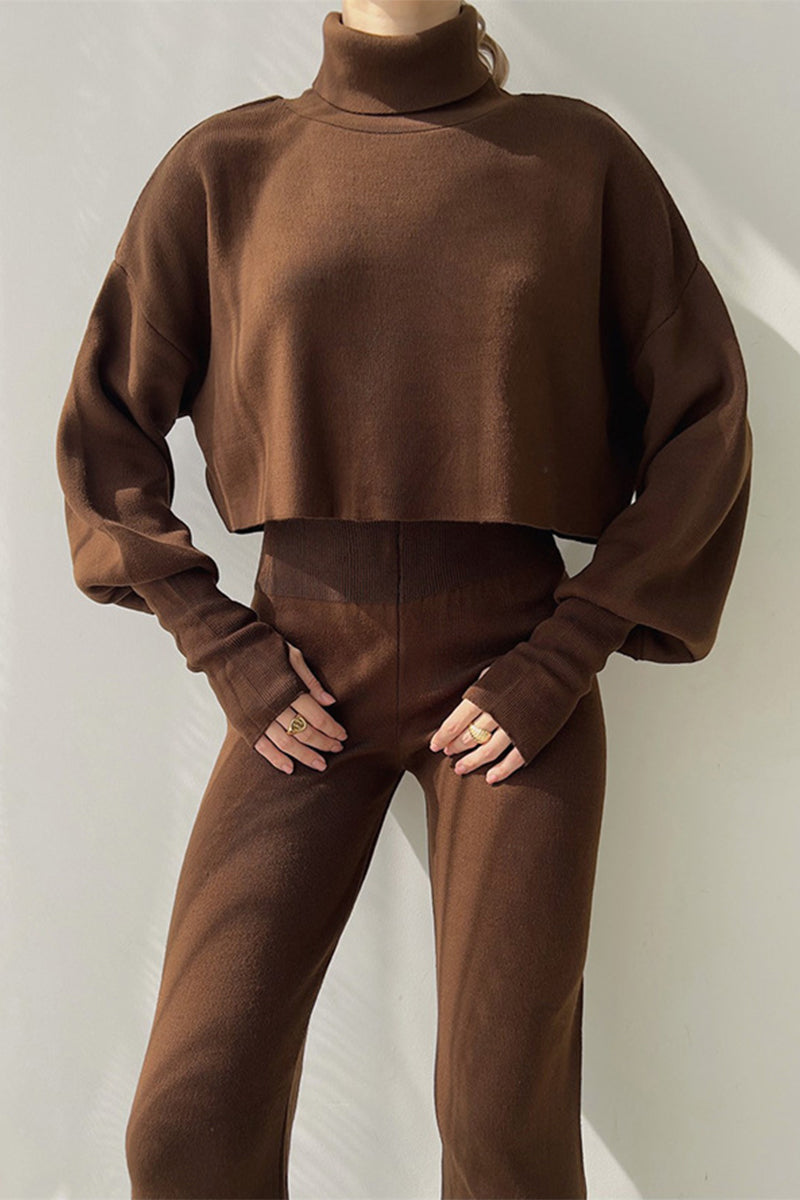 Antmvs Casual Solid Solid Color Turtleneck Long Sleeve Two Pieces