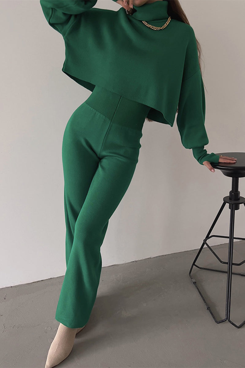 Antmvs Casual Solid Solid Color Turtleneck Long Sleeve Two Pieces