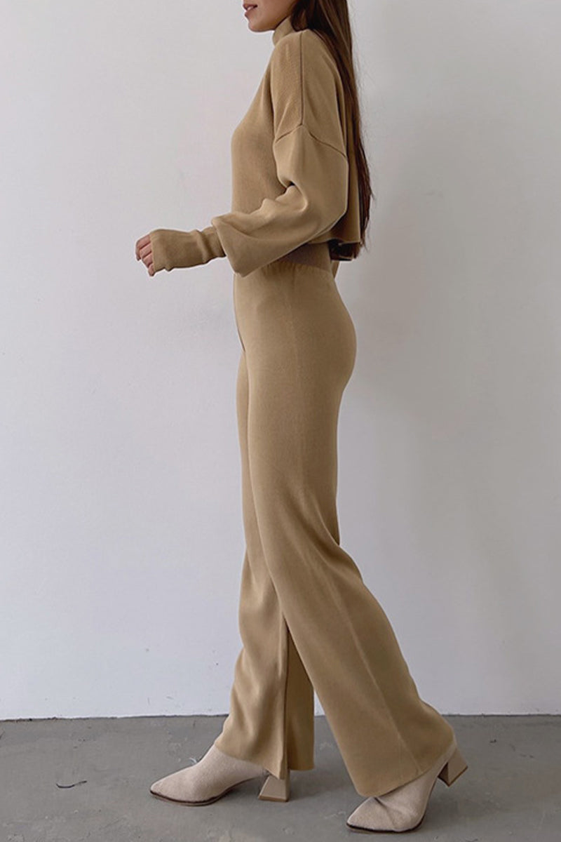Antmvs Casual Solid Solid Color Turtleneck Long Sleeve Two Pieces
