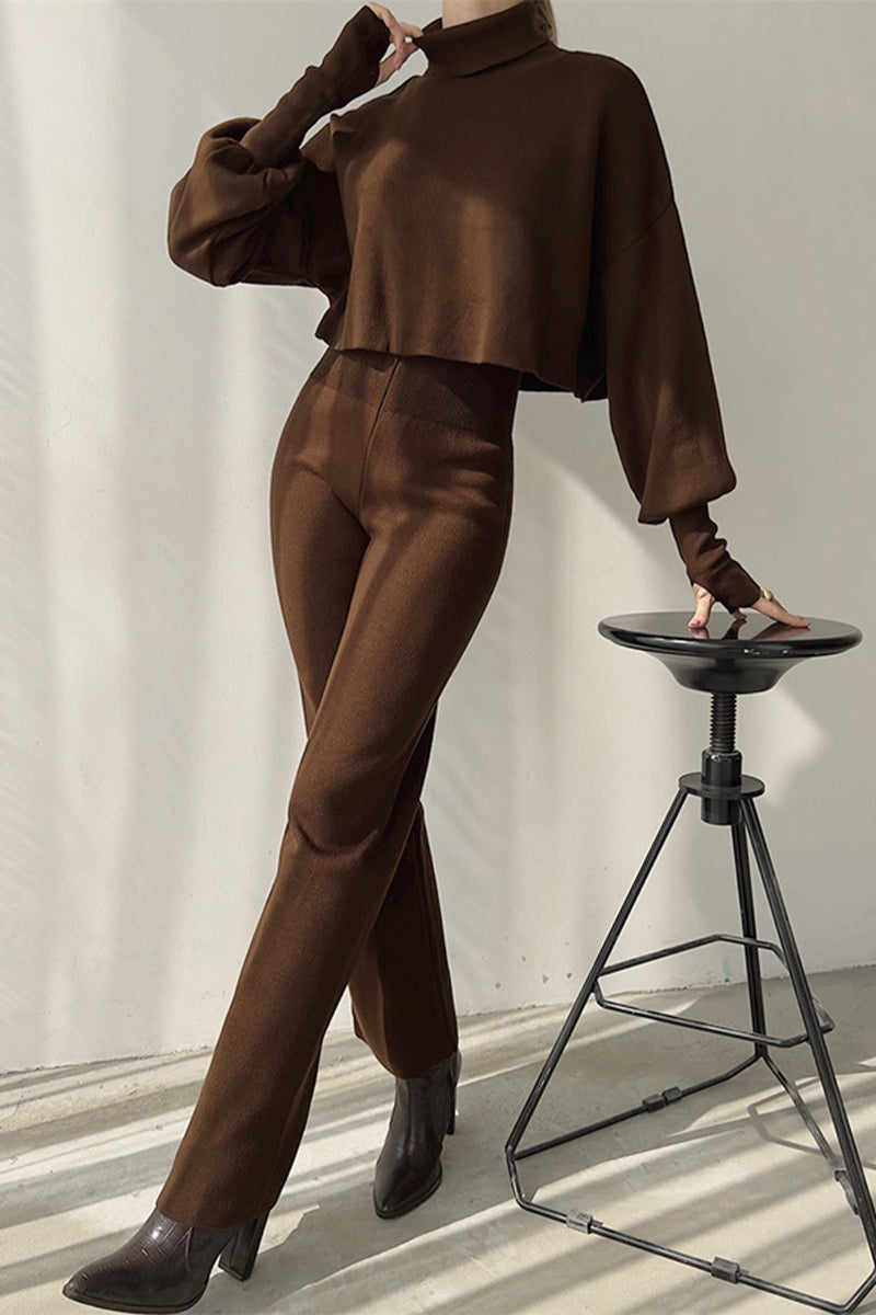 Antmvs Casual Solid Solid Color Turtleneck Long Sleeve Two Pieces