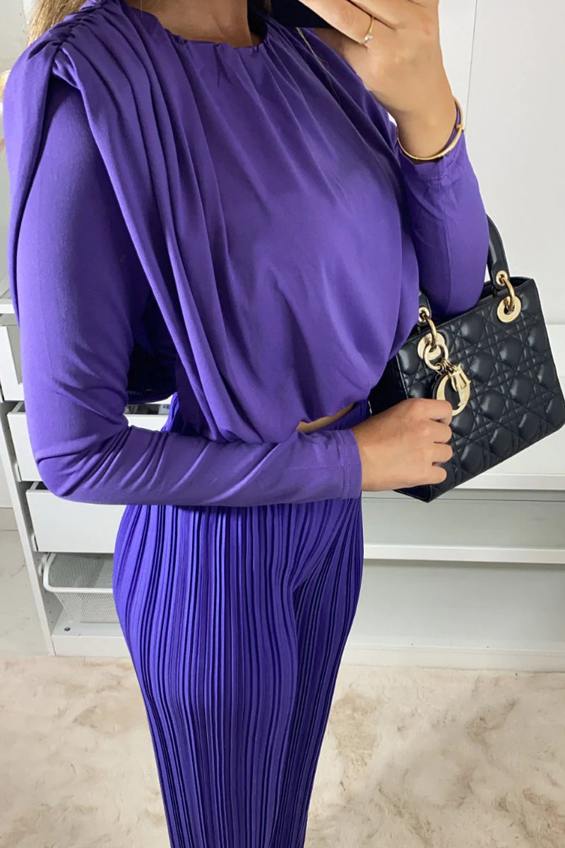 Antmvs Solid O Neck Long Sleeve Two Pieces