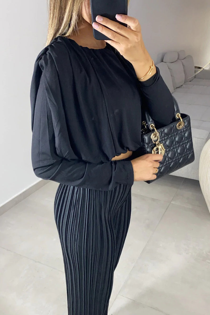 Antmvs Solid O Neck Long Sleeve Two Pieces