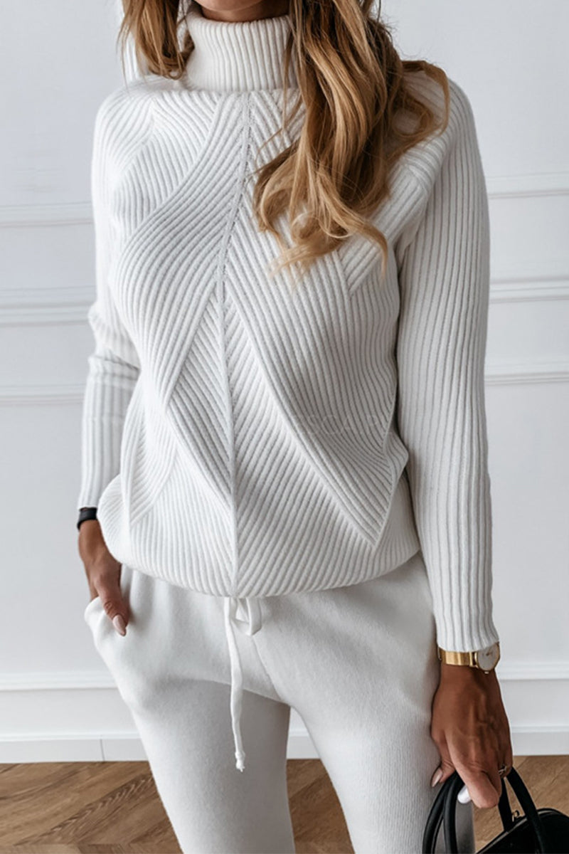 Antmvs Casual Solid Color Turtleneck Long Sleeve Two Pieces(9 Colors)