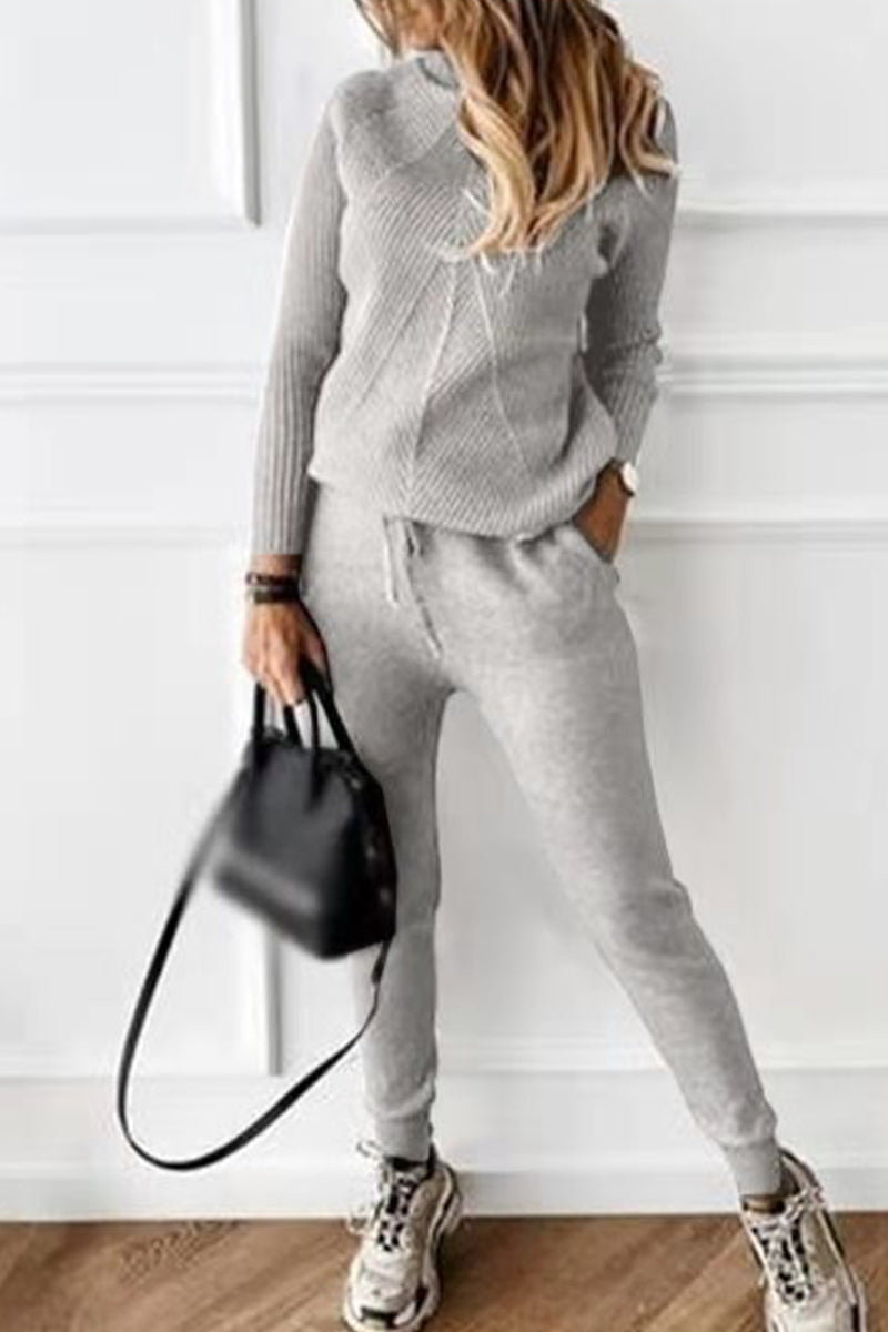 Antmvs Casual Solid Color Turtleneck Long Sleeve Two Pieces(9 Colors)
