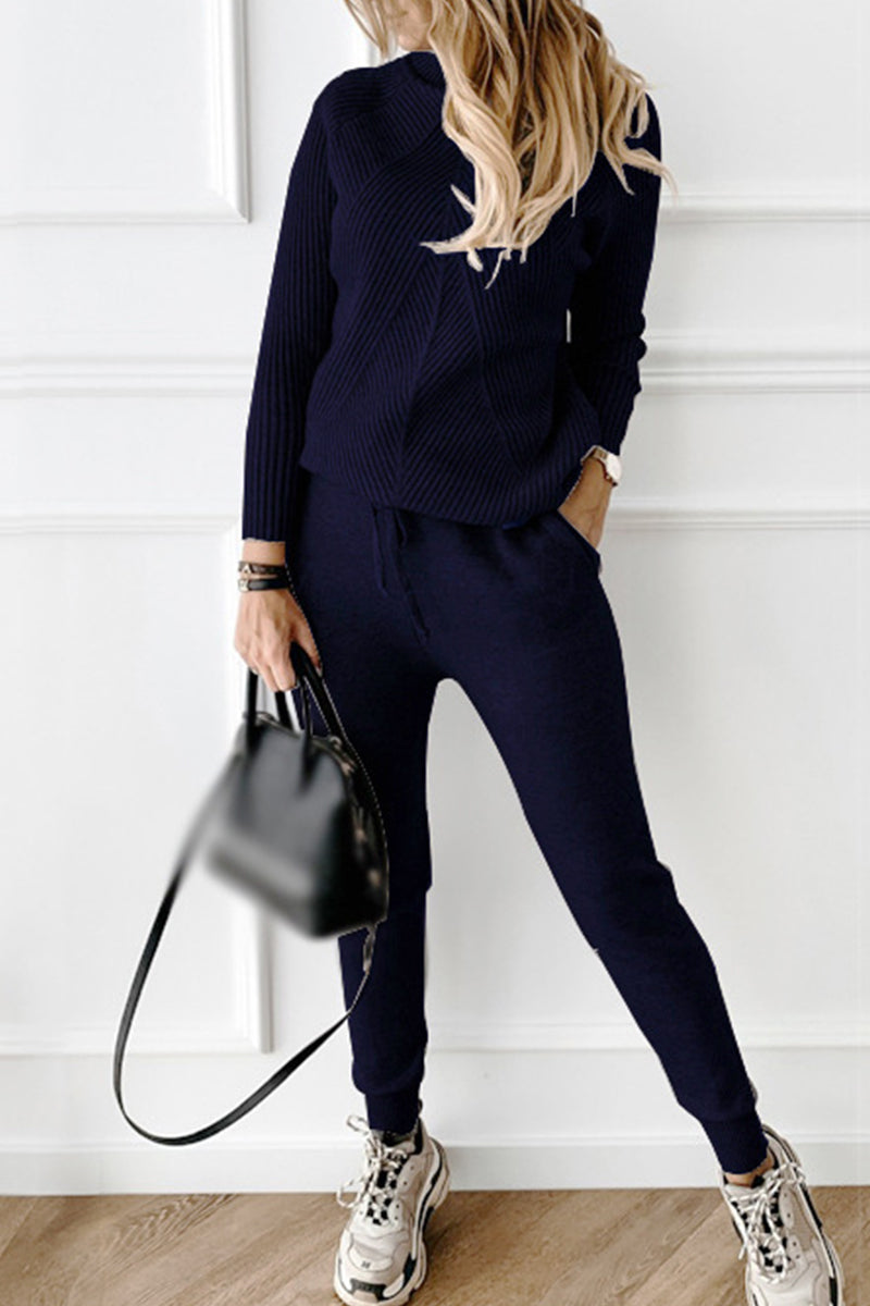 Antmvs Casual Solid Color Turtleneck Long Sleeve Two Pieces(9 Colors)