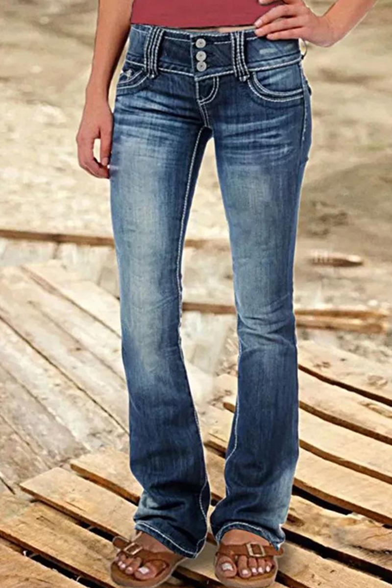 Antmvs Street Patchwork Ripped High Waist Boot Cut Denim Jeans