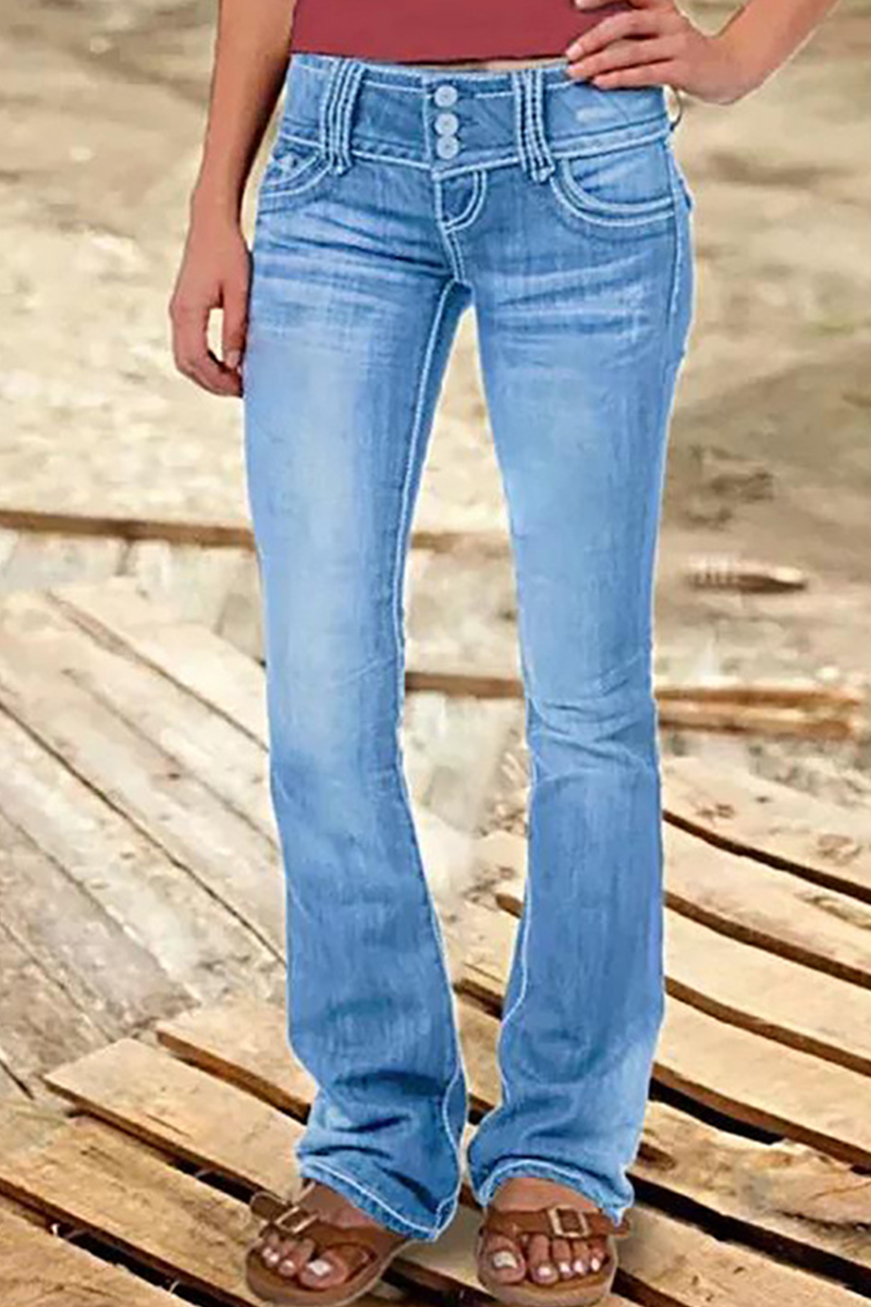 Antmvs Street Patchwork Ripped High Waist Boot Cut Denim Jeans