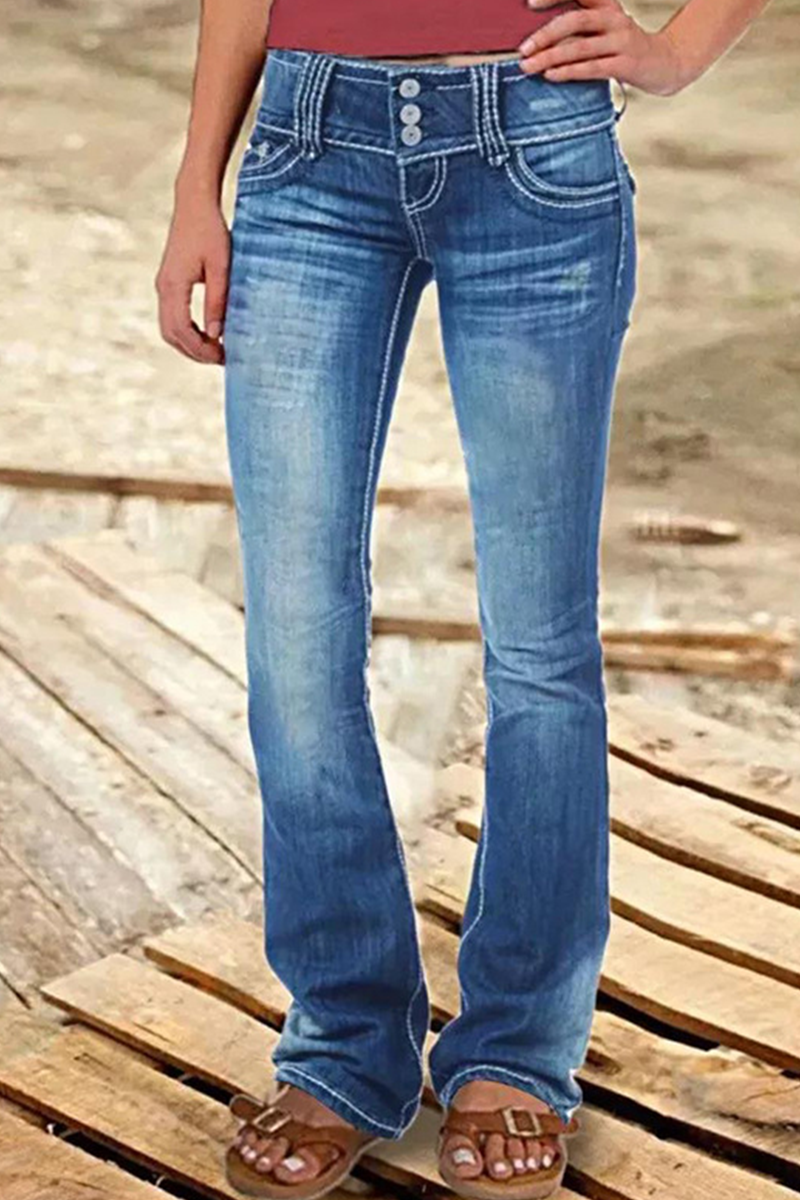 Antmvs Street Patchwork Ripped High Waist Boot Cut Denim Jeans