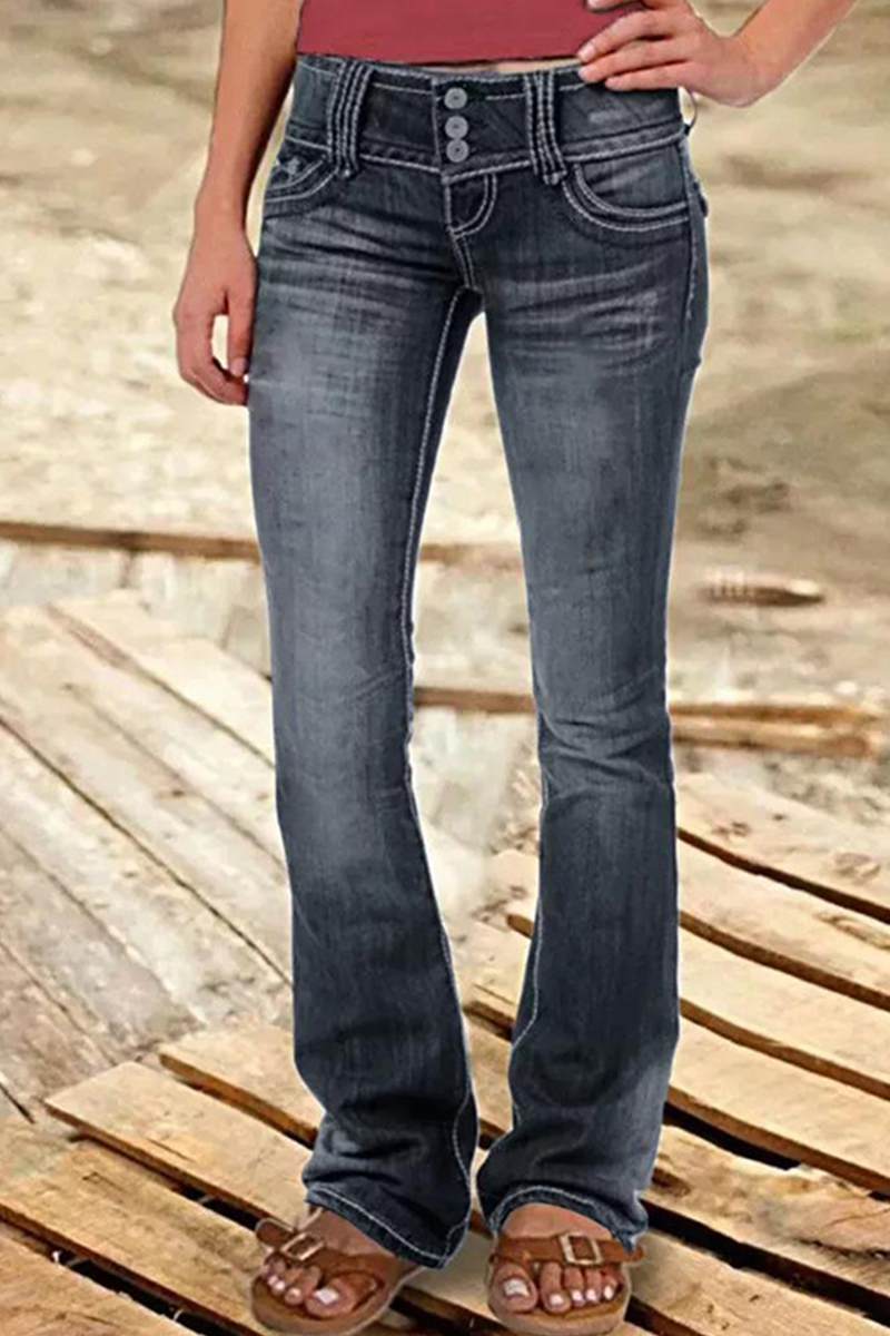 Antmvs Street Patchwork Ripped High Waist Boot Cut Denim Jeans