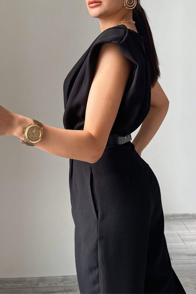 Antmvs Street Crew Neck Pad Sleeveless Waist Jumpsuit(3 Colors)