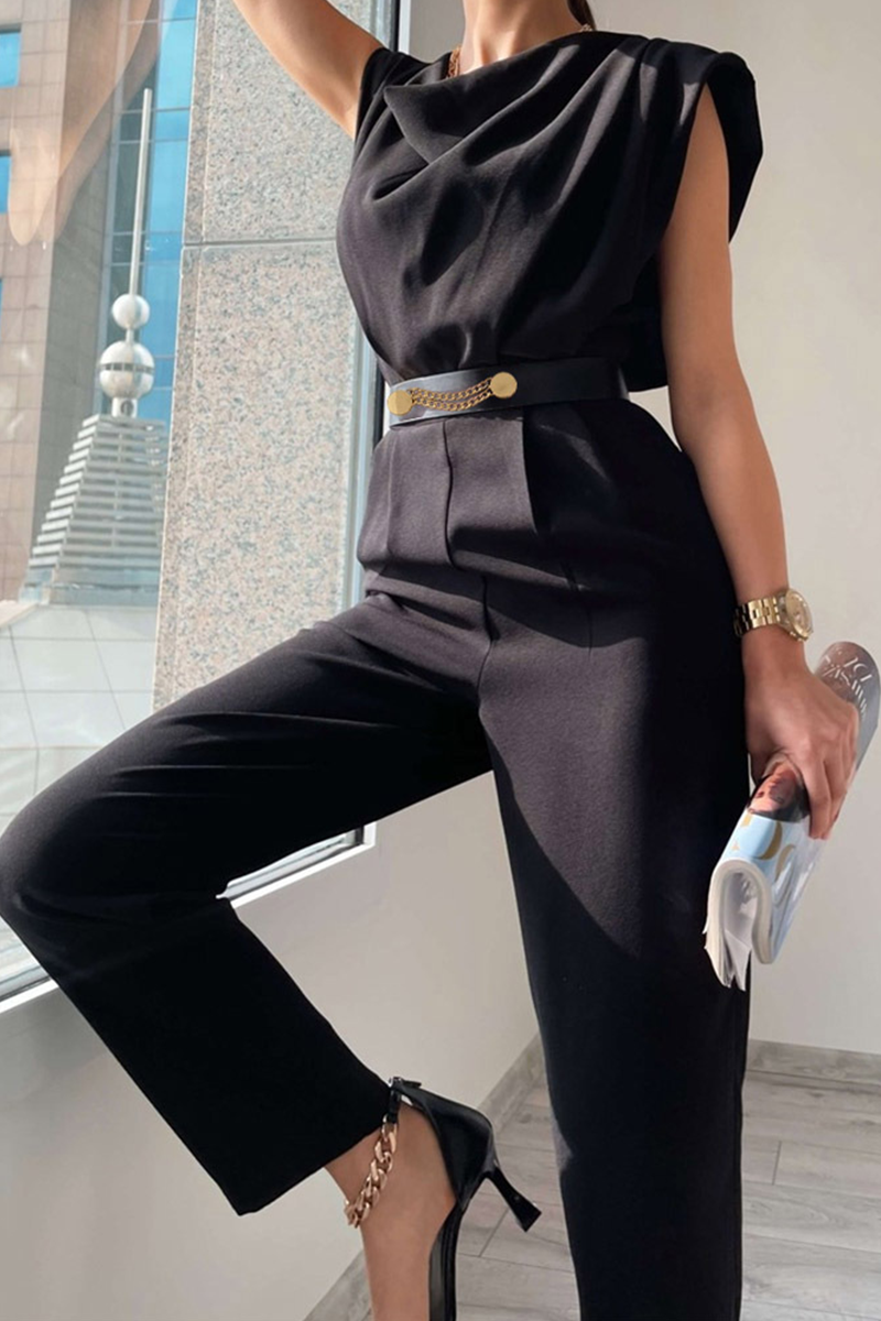 Antmvs Street Crew Neck Pad Sleeveless Waist Jumpsuit(3 Colors)