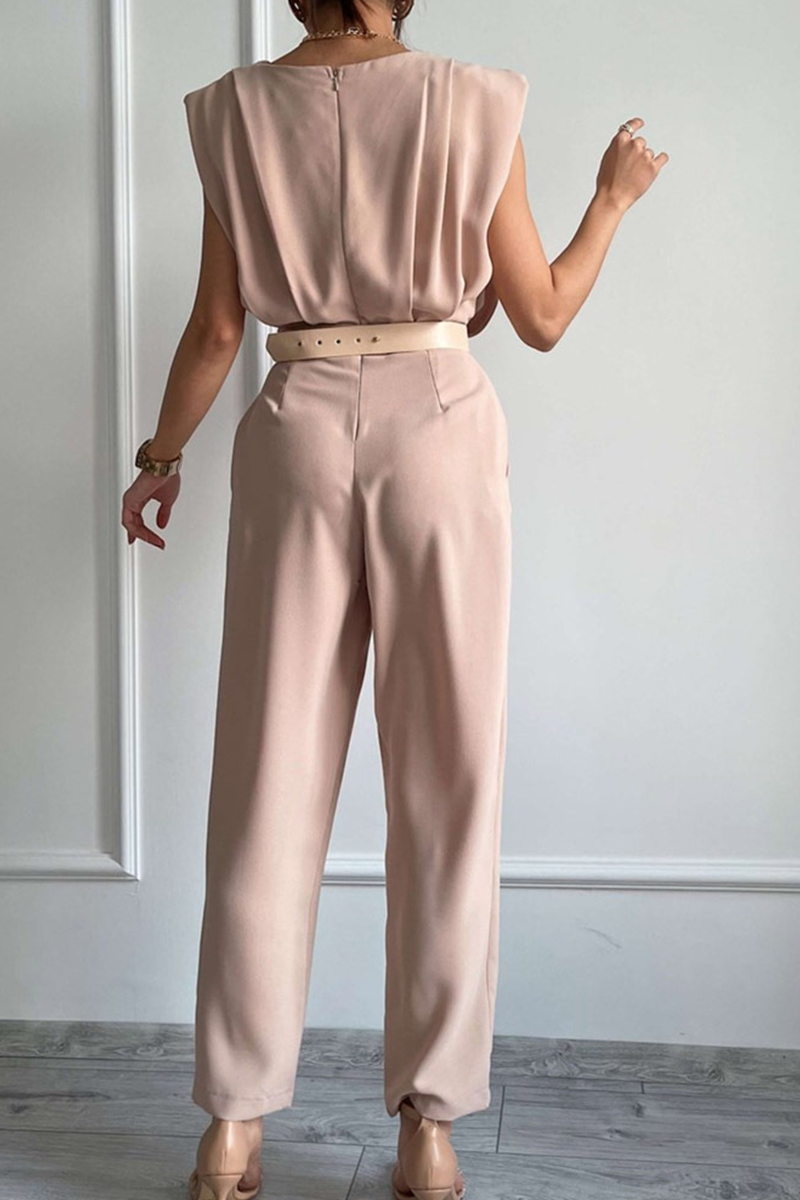 Antmvs Street Crew Neck Pad Sleeveless Waist Jumpsuit(3 Colors)