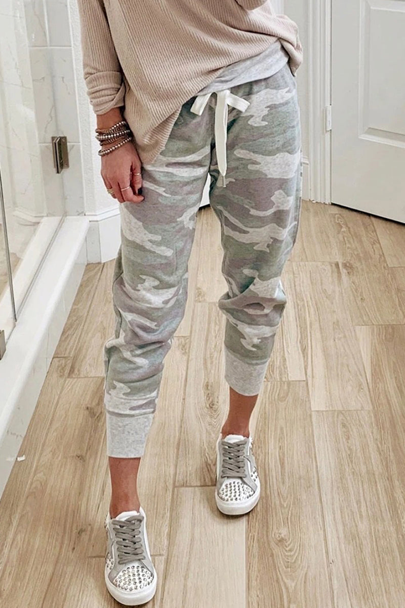 Antmvs Camouflage Printed Drawstring Waist Pants