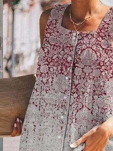 Casual Sleeveless Tribal Cotton Shirts & Tops
