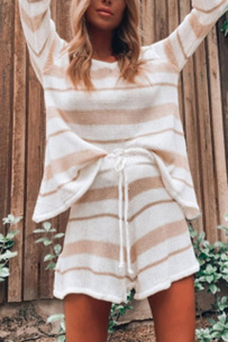 Antmvs Striped V-Neck Knit Two Pieces Sets