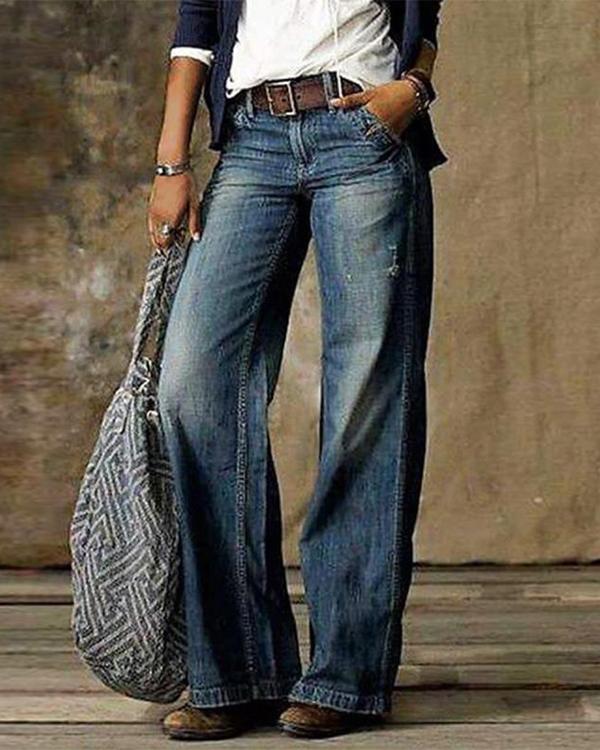 Antmvs Vintage Pocket Denim Loose Jeans Pants