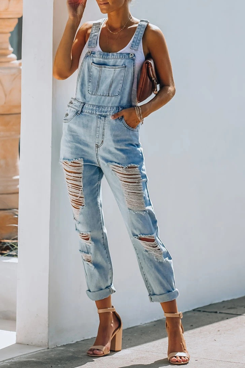 Antmvs Denim Hole Distressed Overall