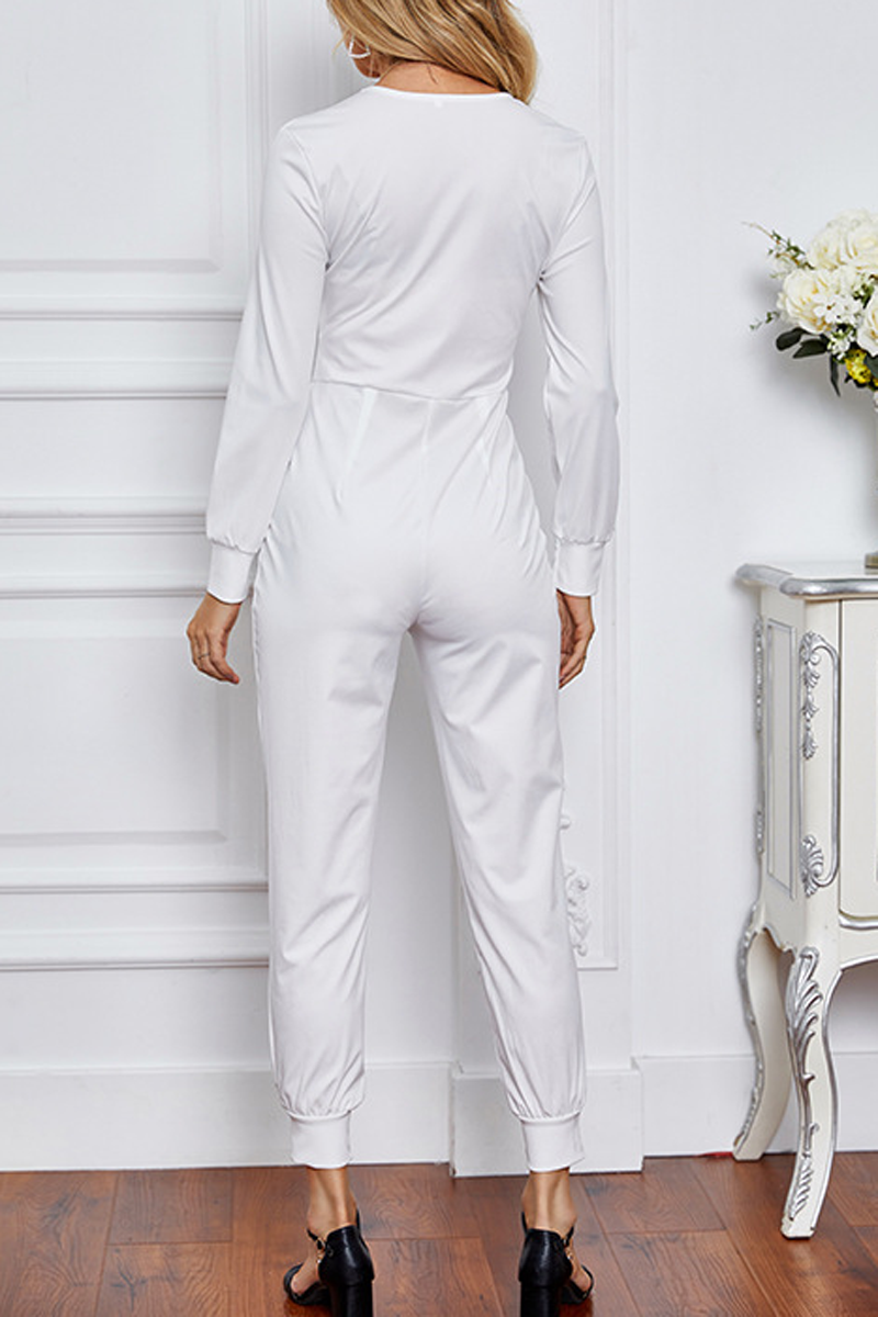 Antmvs Deep V-Neck Double Breasted Jumpsuit
