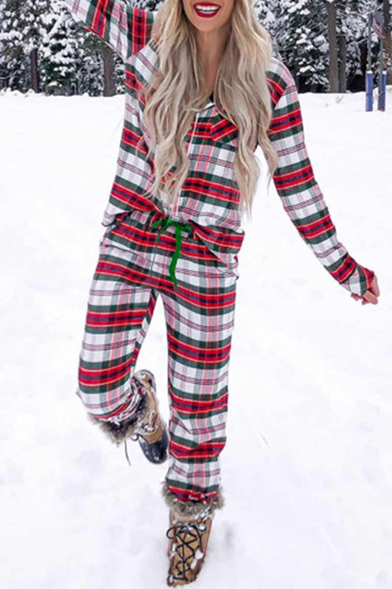 Antmvs Plaid Long Sleeve Christmas Pajama Sets