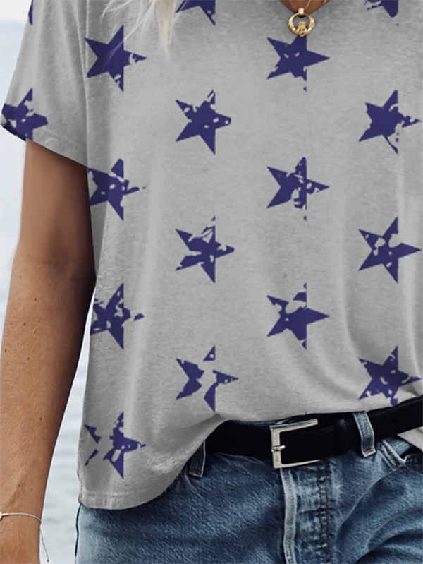 Printed V Neck Casual Short Sleeve Shirts & Tops