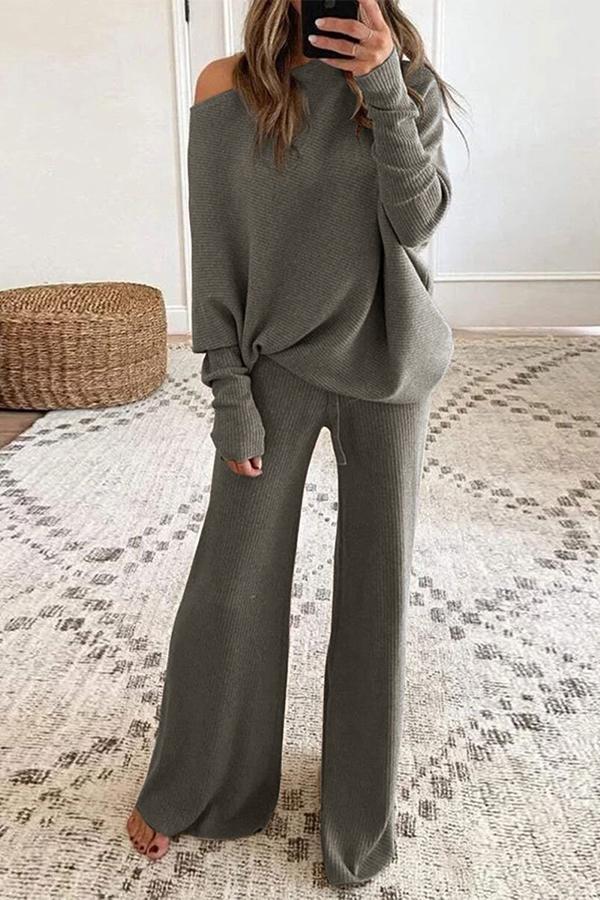 Antmvs Pure Color Round Neck Long Sleeve Casual Two-piece Suit