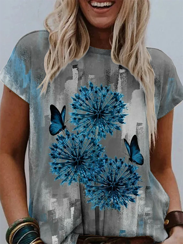 Printed Cotton-Blend Casual Crew Neck Shirts & Tops
