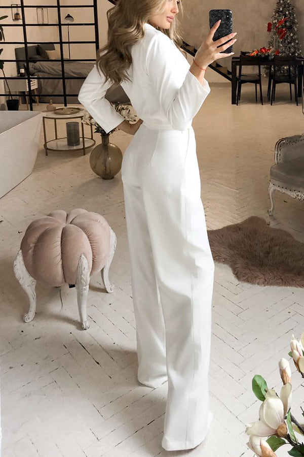 Antmvs Olivera Lapel Solid Formal Wide Leg Jumpsuit