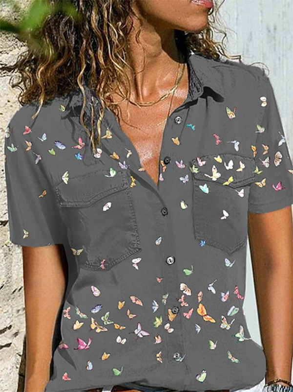 Printed Short Sleeve Shirt Collar Shirts & Tops