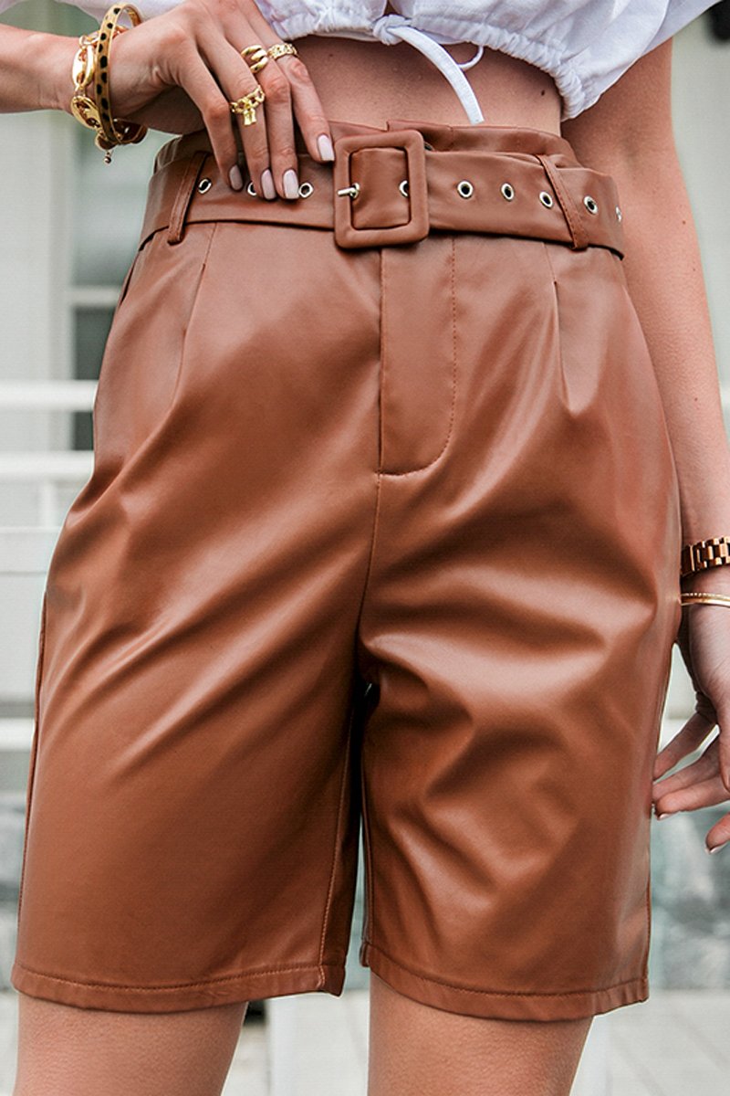 Antmvs PU Casual Half Shorts(With Belt)