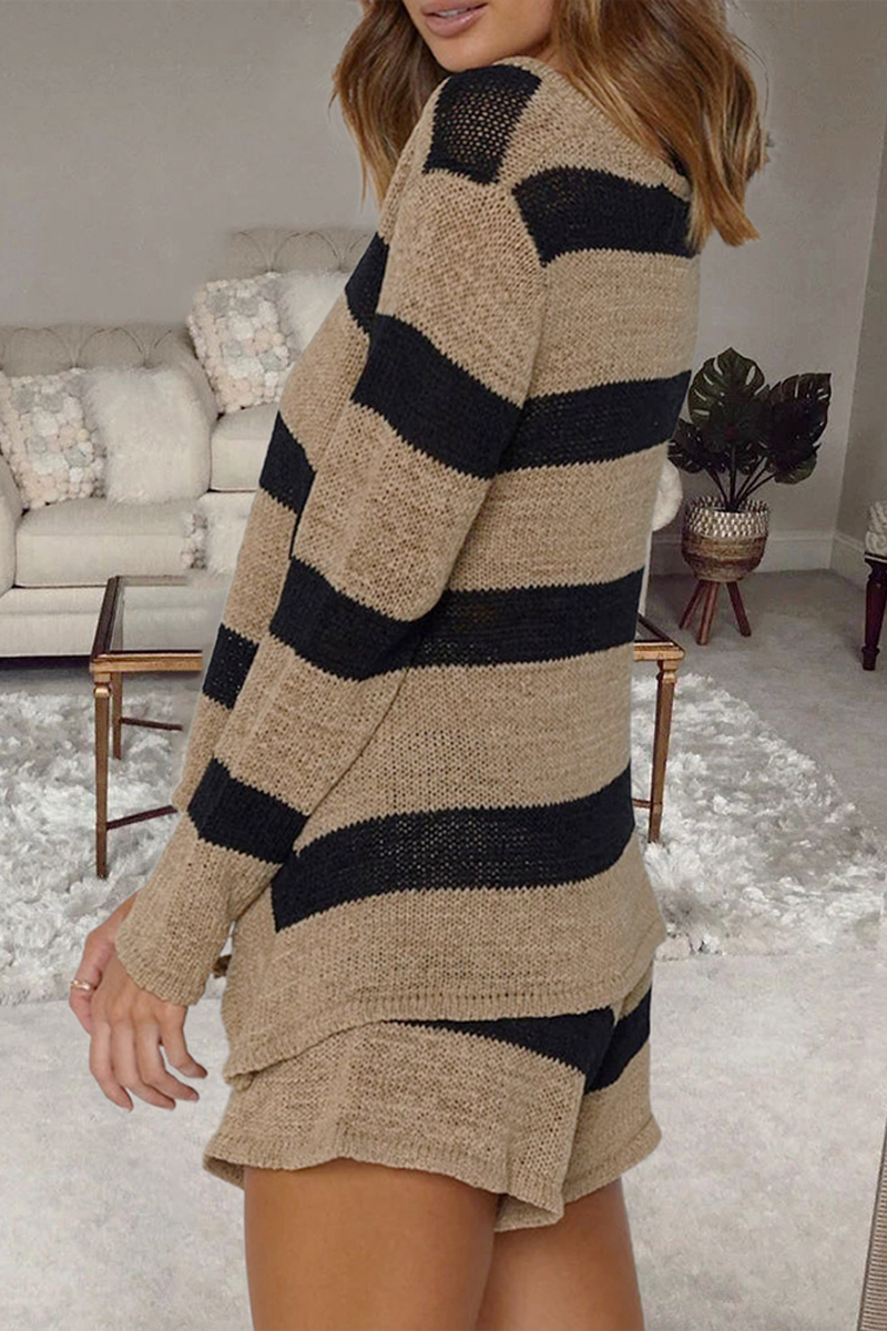 Antmvs Striped V-Neck Knit Two Pieces Sets
