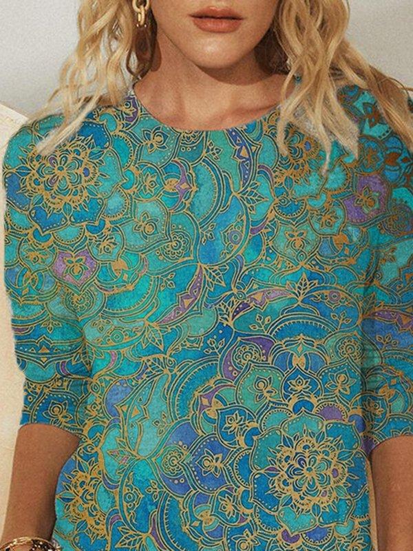Printed 3/4 Sleeve Casual Shirts & Tops