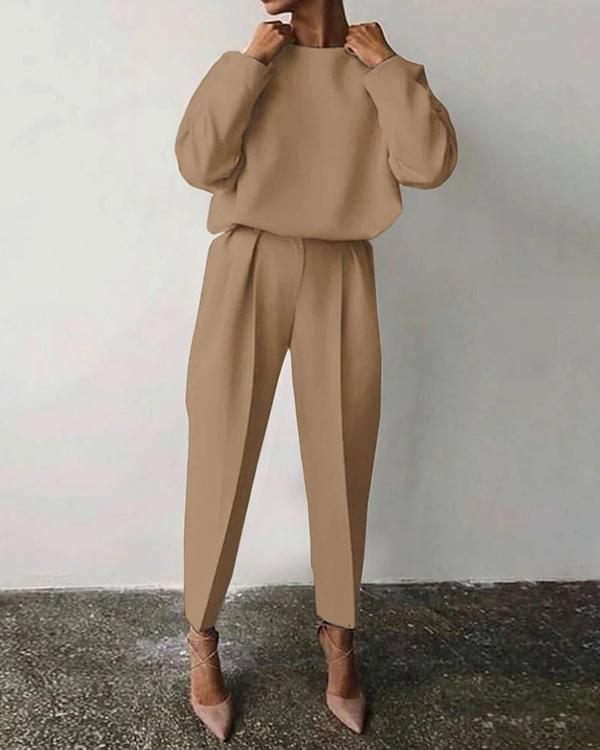 Antmvs Casual Solid Color Round Neck Warm Suit