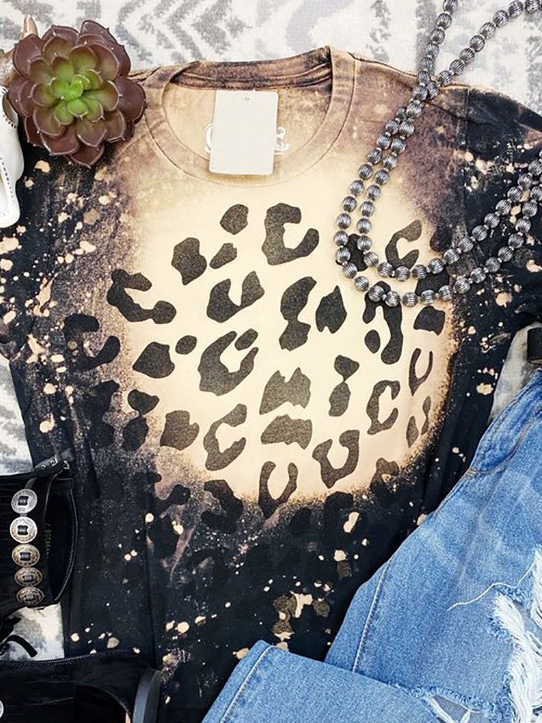 West Styles/cows Short Sleeve Leopard Printed Shirts & Tops