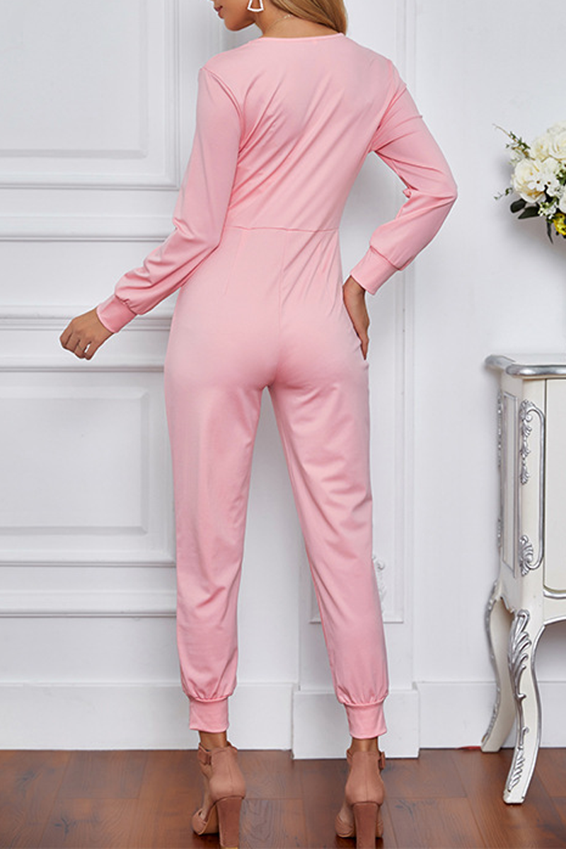 Antmvs Deep V-Neck Double Breasted Jumpsuit