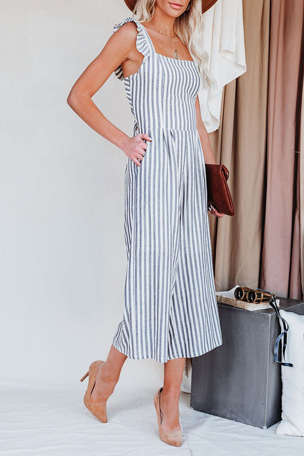 Antmvs Flip Side Pocketed Striped Ruffle Jumpsuit