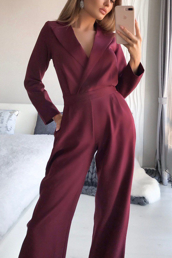 Antmvs Olivera Lapel Solid Formal Wide Leg Jumpsuit