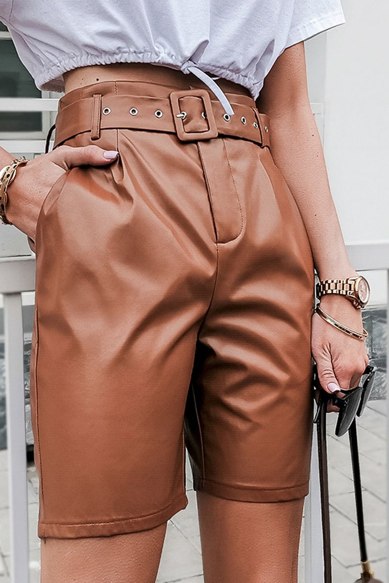 Antmvs PU Casual Half Shorts(With Belt)