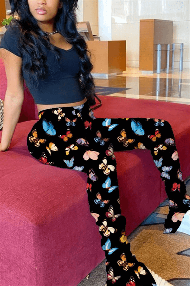 Antmvs Fashion Casual Skinny Print Trousers