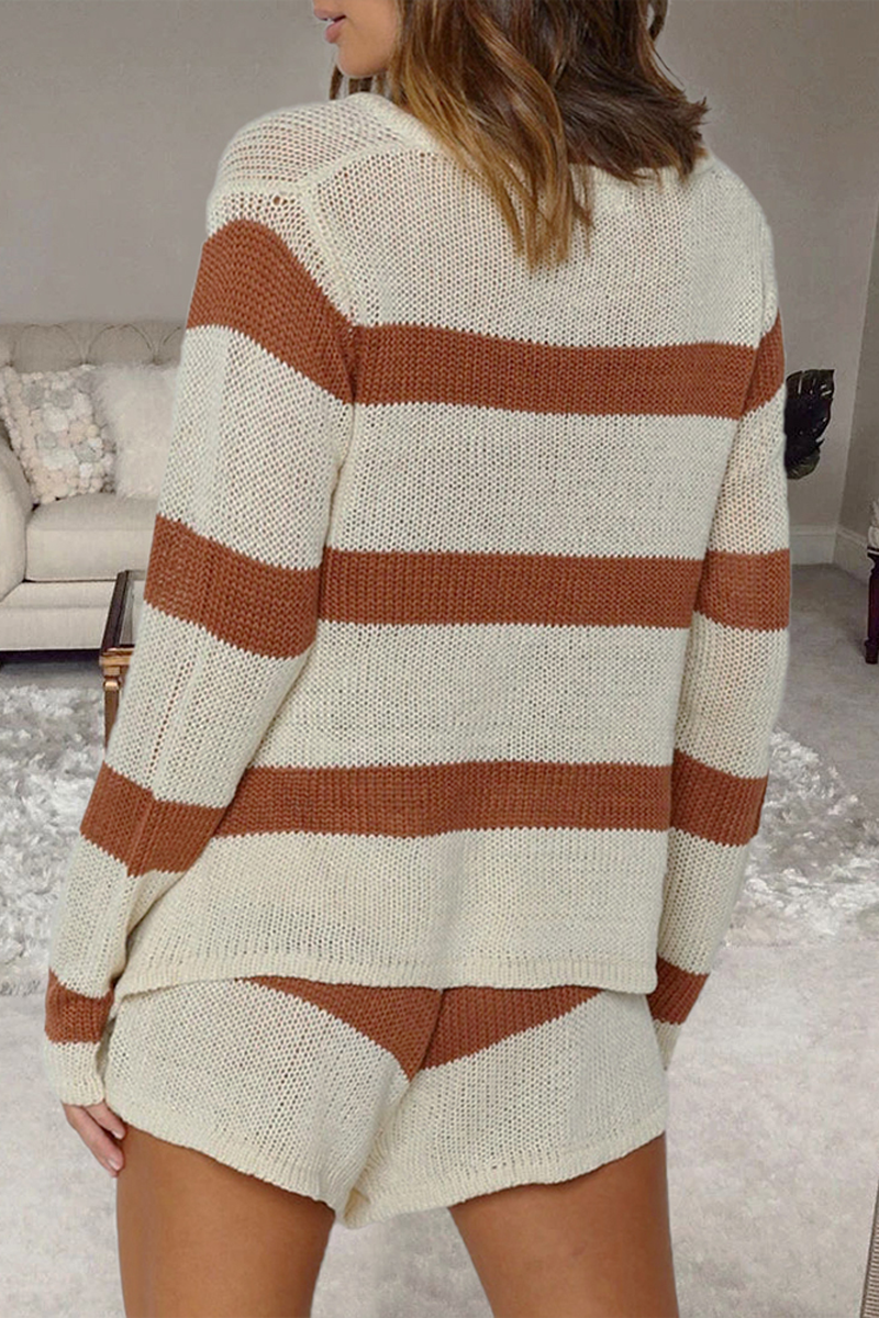 Antmvs Striped V-Neck Knit Two Pieces Sets