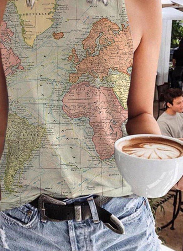 World Map Casual Sleeveless Women Vests