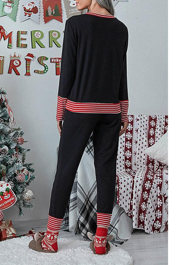 Antmvs Letter Christmas Stripe Print Pajamas Sets