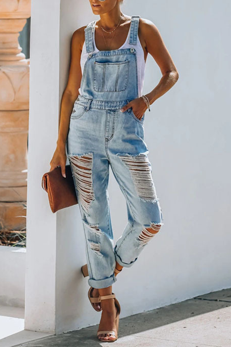 Antmvs Denim Hole Distressed Overall