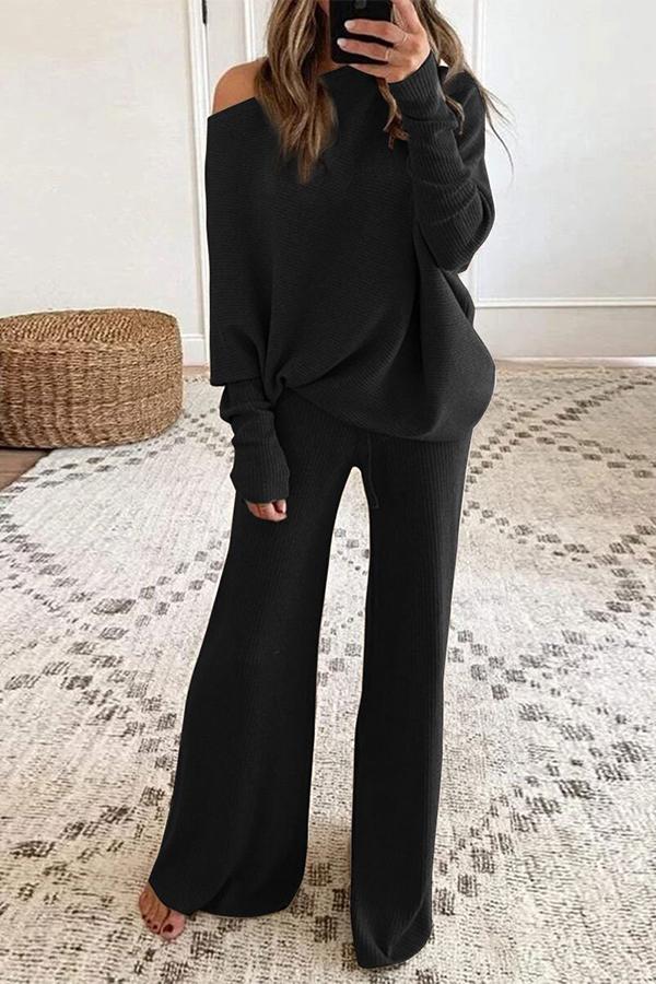 Antmvs Pure Color Round Neck Long Sleeve Casual Two-piece Suit