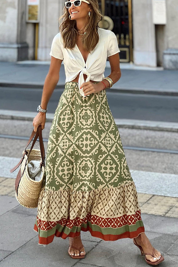 Antmvs You Had Me At Aloha Printed Tiered Midi Skirt