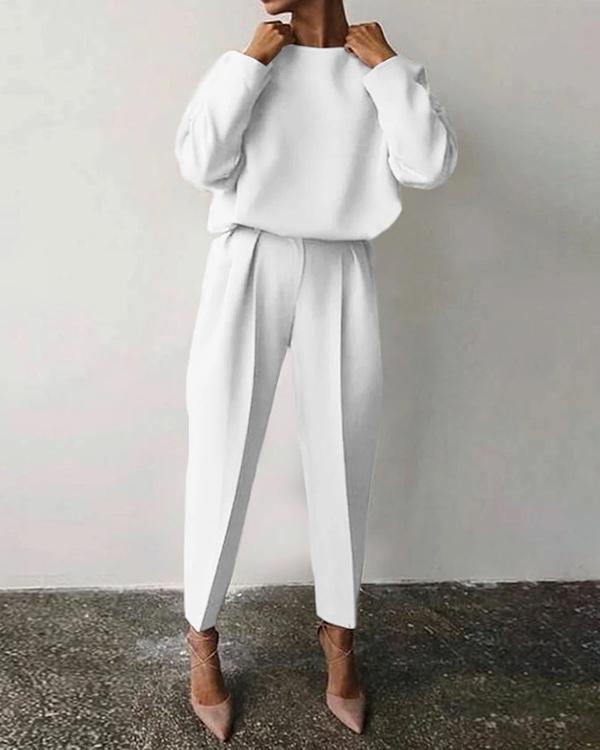 Antmvs Casual Solid Color Round Neck Warm Suit