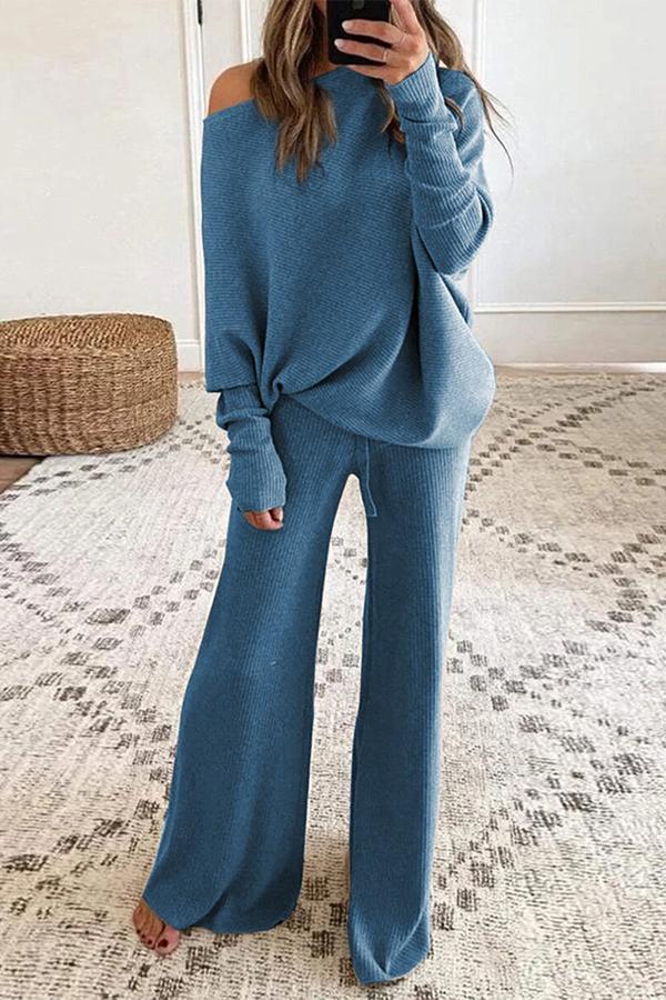 Antmvs Pure Color Round Neck Long Sleeve Casual Two-piece Suit