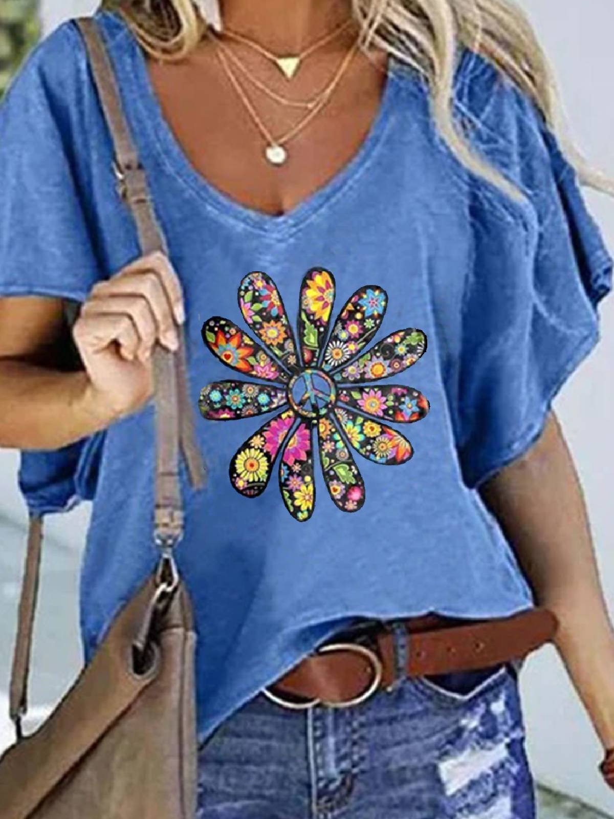 Cotton-Blend Casual Floral Shirts & Tops