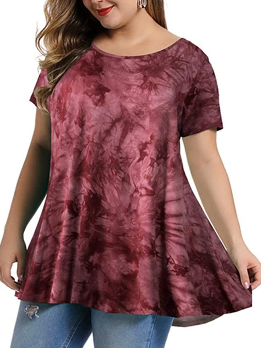 Casual Ombre/tie-Dye A-Line Shirts & Tops