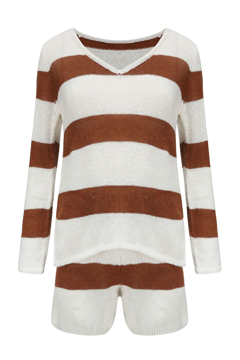 Antmvs Striped V-Neck Knit Two Pieces Sets