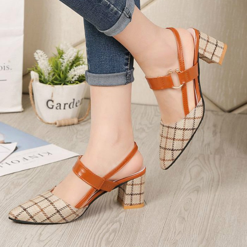 Amozae Lady Shoes New Hollow Coarse Sandals High-heeled Shallow Mouth Pointed Pumps Work Women Female High Heels Zapatilla Lattice
